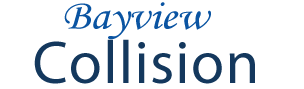 The image features a logo with text that reads BAYVIEW COLLISION and includes an illustration of a car crash, suggesting that this is the logo for a company specializing in automotive collision repair services.